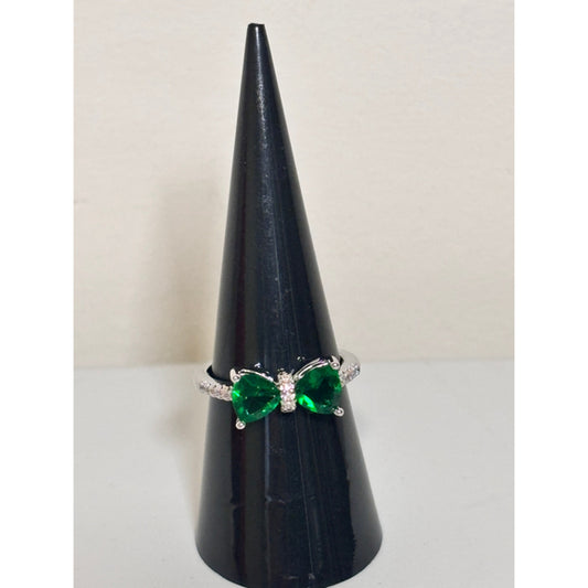 Emerald Green Bow Ring with Cubic Zirconia Accents NWT