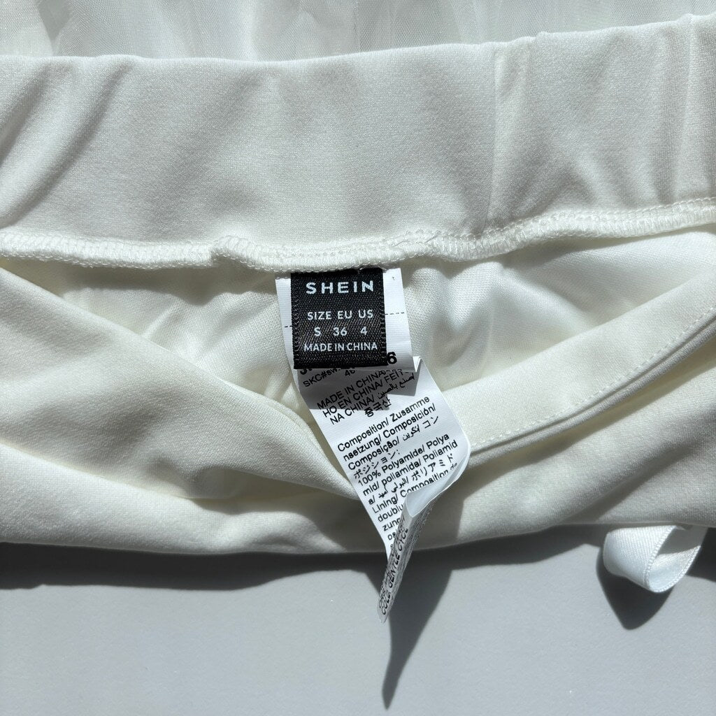 SHEIN Women's Small White Layered Patchwork Lace Embroidered Mesh Hem Skirt NIB