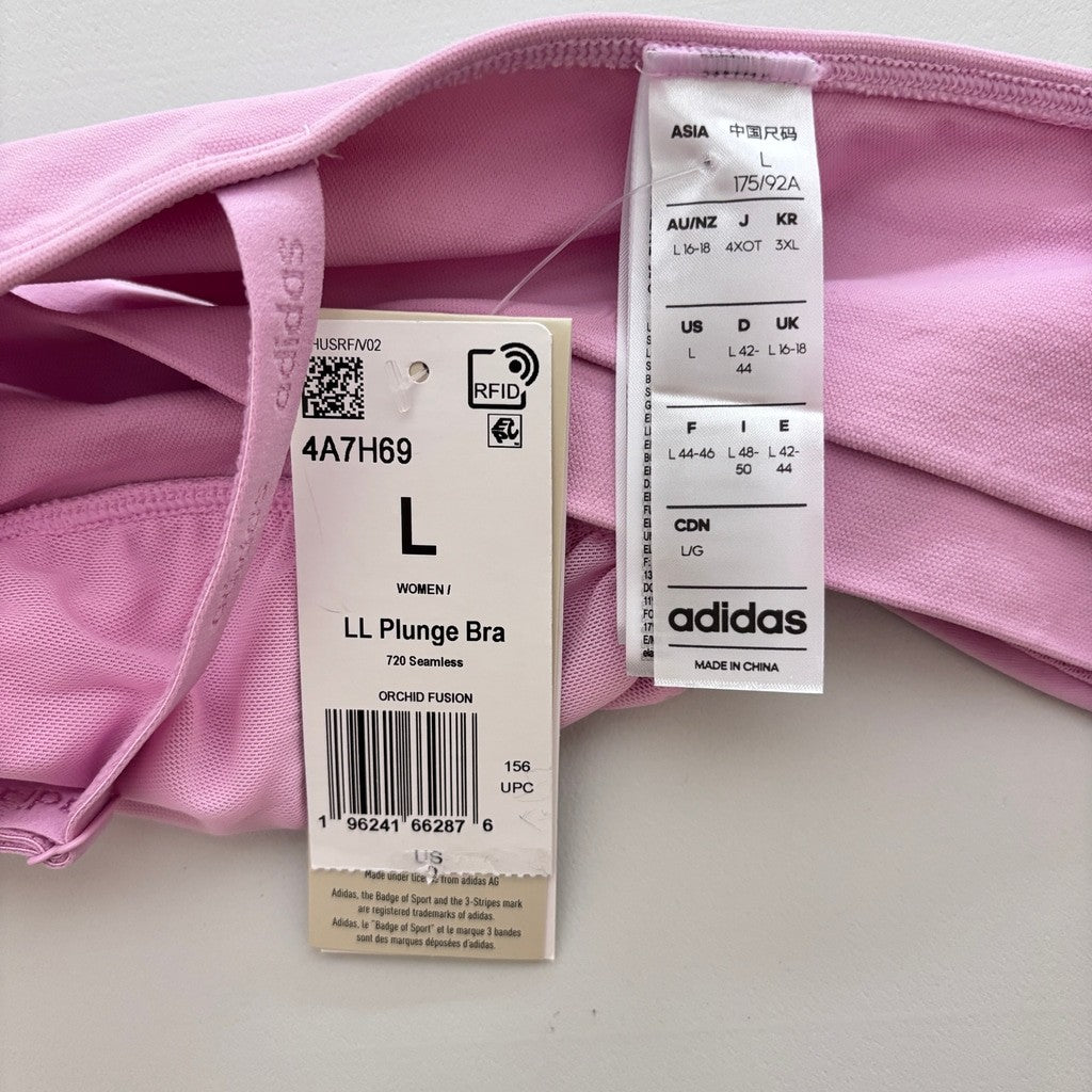Adidas Women's Large Pink Longline Plunge Light Support Bra NWT
