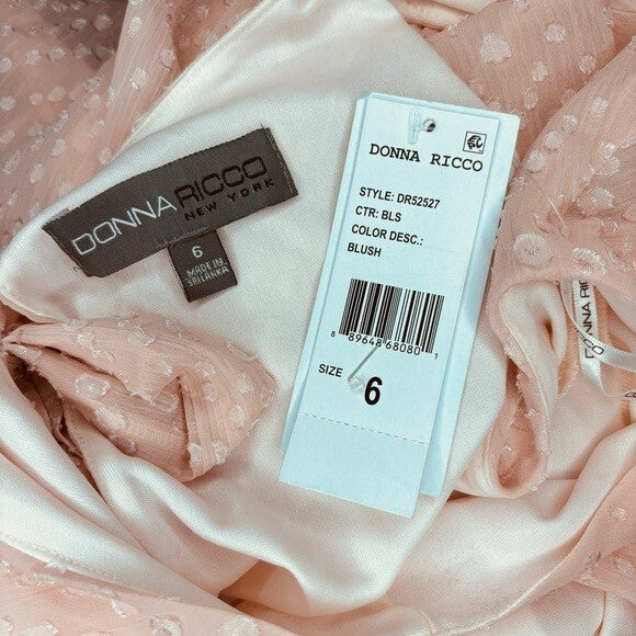 Donna Ricco Tiered Dress Boat-Neck Sleeveless Asymmetrical Design Pink W 6 NWT