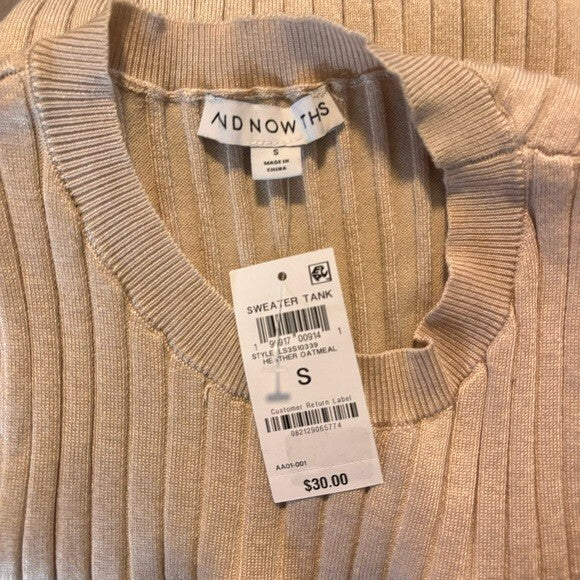 And Now This Women's Size Small Light Beige Ribbed Sleeveless Sweater Tank NWT