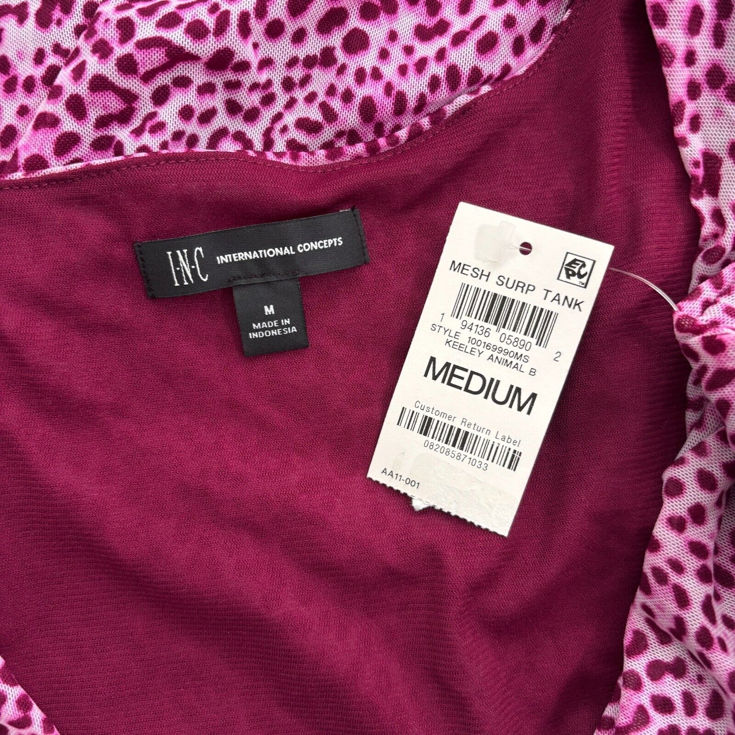 I.N.C. INTERNATIONAL CONCEPTS Pink & White Printed Crossover Tank Top NWT.