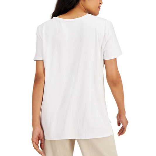 Alfani Women's Size Small White Short-Sleeve Crewneck T-Shirt - Long Length NWT