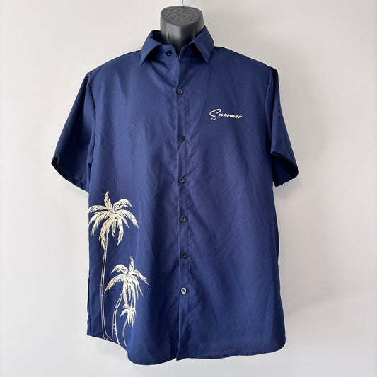 SHEIN Manfinity Men's Large Navy Summer Button-Down Short Sleeve Shirt NIB