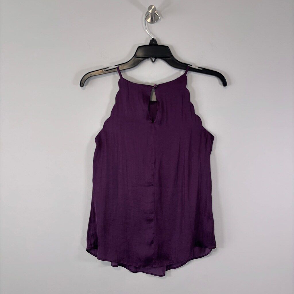 BCX Juniors' XS High-Neck Scallop-Edge Purple Sleeveless Satin Top NWT