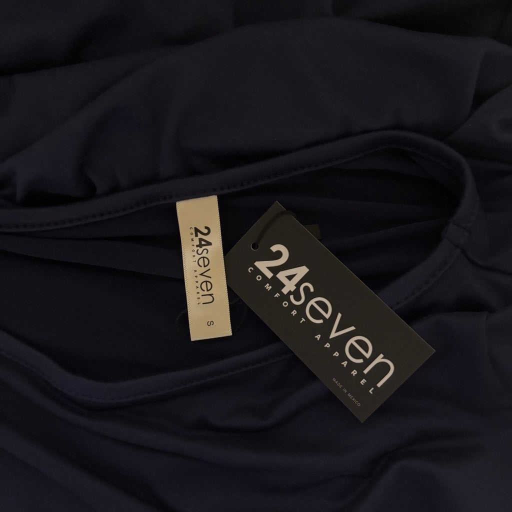 24Seven Comfort Women's Size Small Navy Blue Midi Fit & Flare Pocket Dress NWT