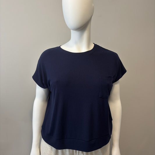 GAP GapBody Women's Large Navy Blue Ribbed Short-Sleeve Pajama Top NWT