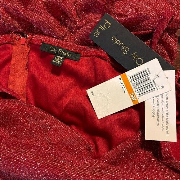 CITY STUDIOS Plus Size Ruched Red Metallic/Sparkly Mesh Mini Dress NWT