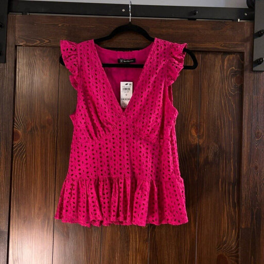 I.N.C. International Concepts Women's Size 0 Hot Pink Cotton Eyelet Top NWT