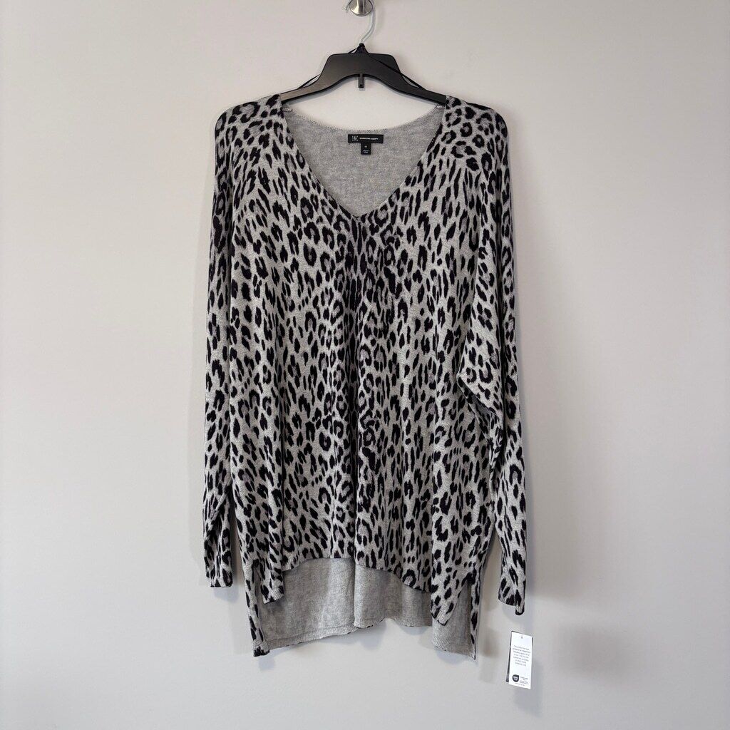INC International Concepts Plus Size 4X Grey Leopard-Print V-Neck Sweater NWT