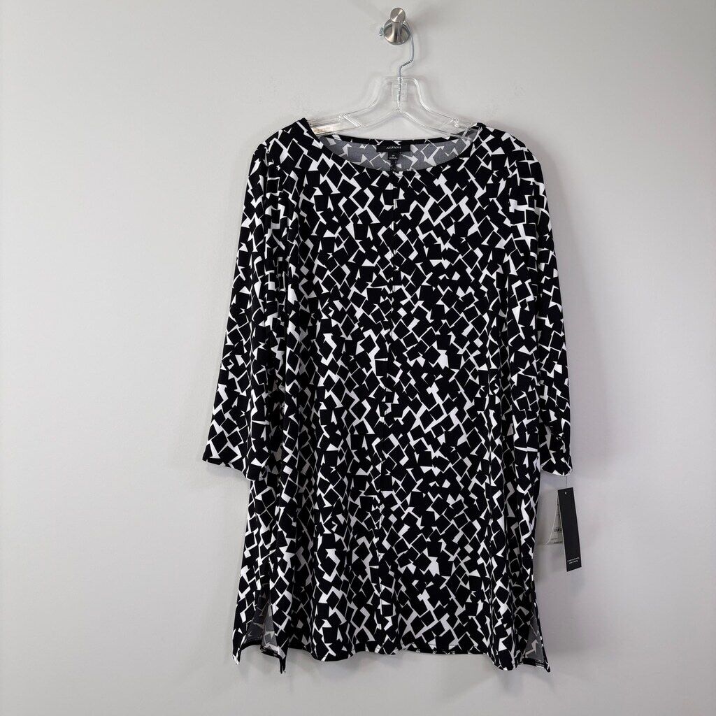 Alfani Plus Size Black & White Boat-Neck Tunic Top NWT