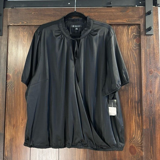 INC International Concepts Plus Size 3X Surplice Tie-Neck Satin Blouse NWT