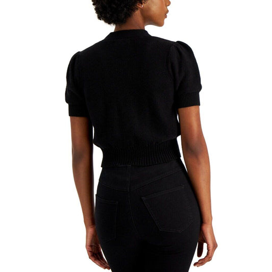 Hooked Up Juniors' M Puff-Sleeve Embroidered Butterfly Cardigan Sweater NWT