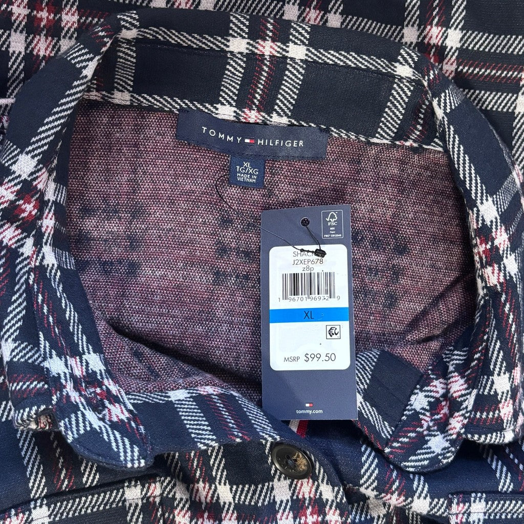 Tommy Hilfiger Size XL Navy & White Plaid Button-Up Shacket (Sweater Jacket) NWT