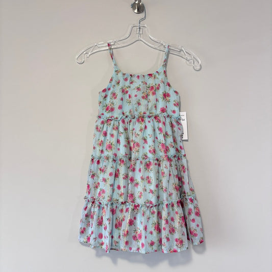 Rare Editions Girls Size 6 Blue Chiffon Floral Dress w/ Gold Detailing NWT