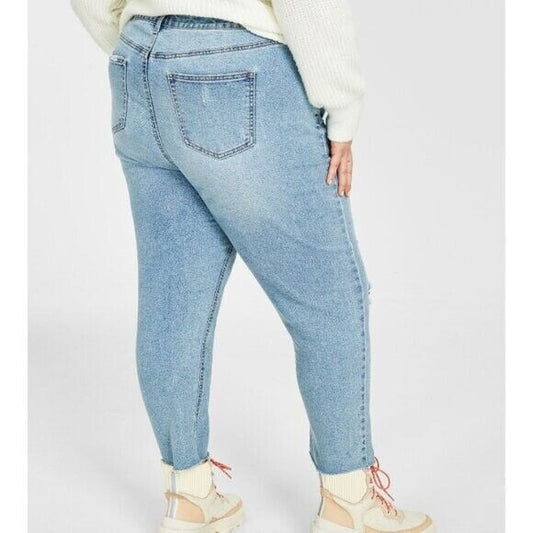 AND NOW THIS Plus Size 14W Light Wash Ripped Mom Jeans NWT