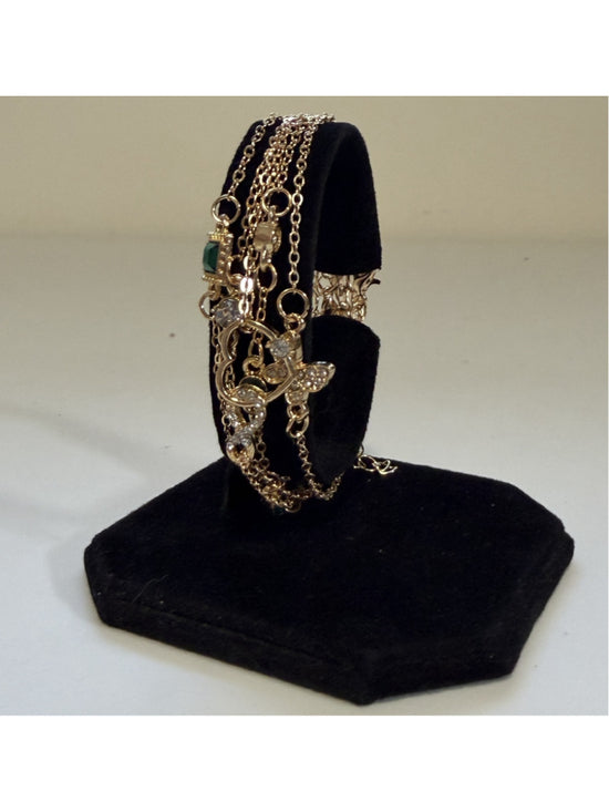 Heart and Butterfly Gold and Green Coloured Bracelet Set w/ Crystals NWT