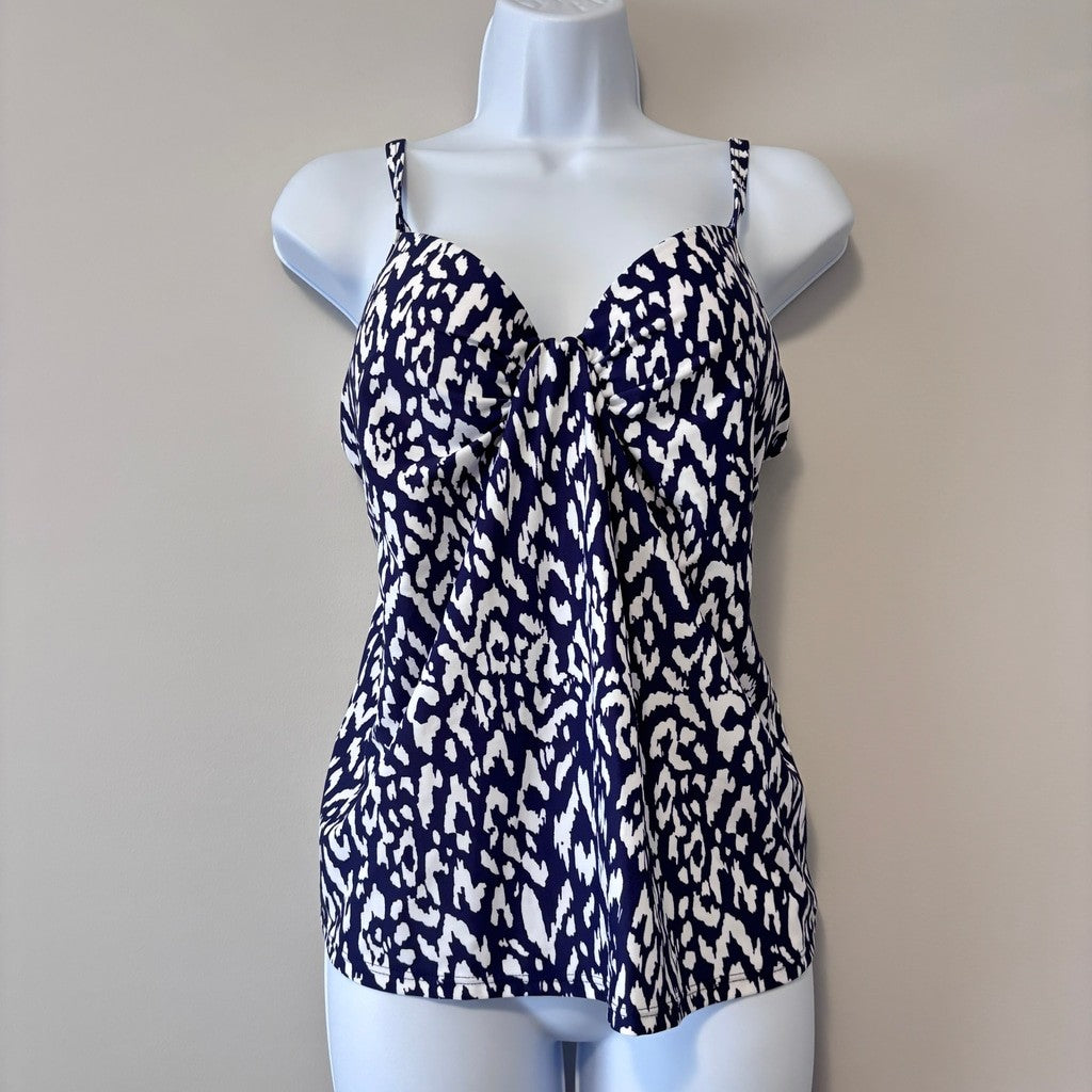 Island Escape Women's Size 6 Blue & White Print Twist-Front Tankini Top NWT