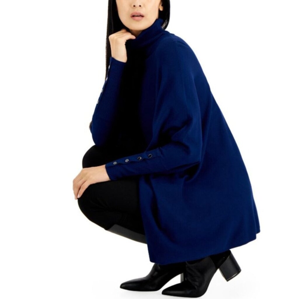 Alfani Size Small Navy Blue Turtleneck Poncho Long Sleeved Sweater NWT