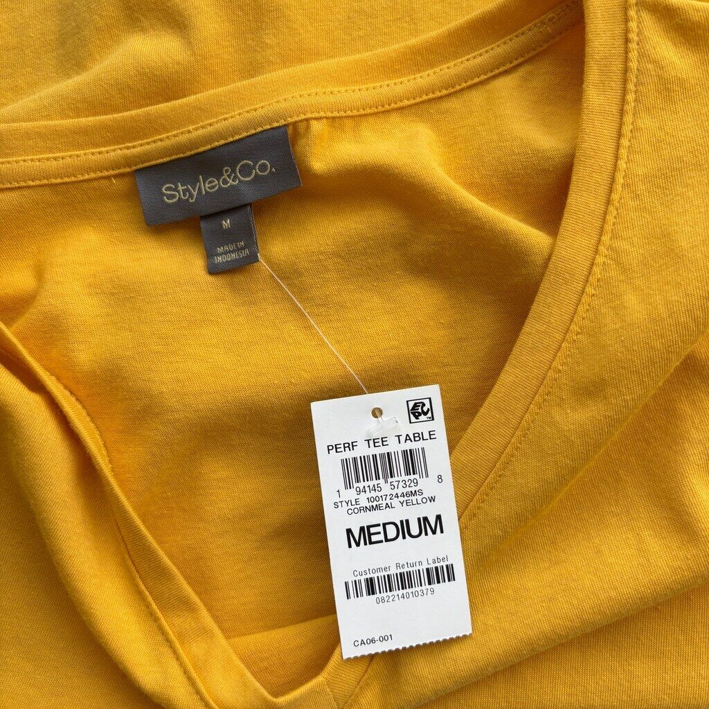 Style & Co Women's Medium Golden Yellow Perfect V-Neck Casual T-Shirt NWT