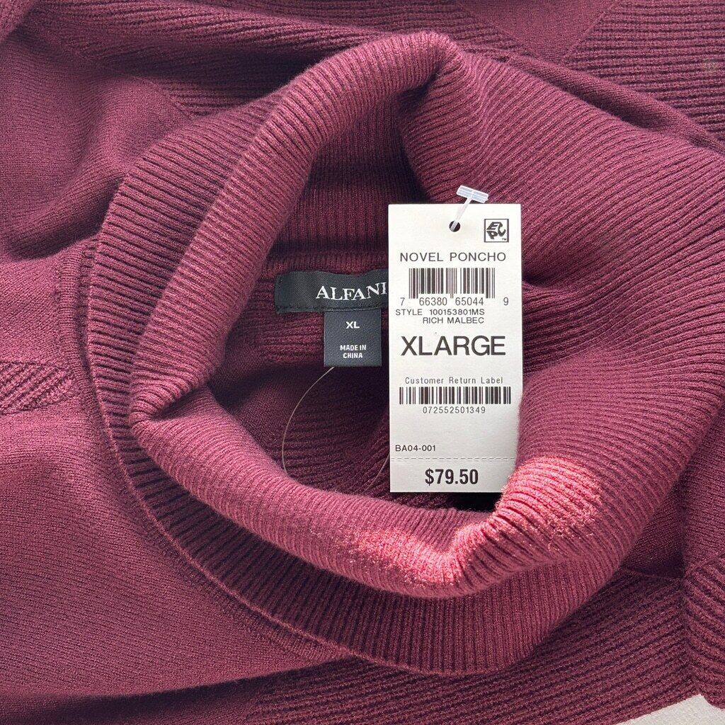 Alfani Women's XL Burgundy Red Turtleneck Poncho Sweater NWT