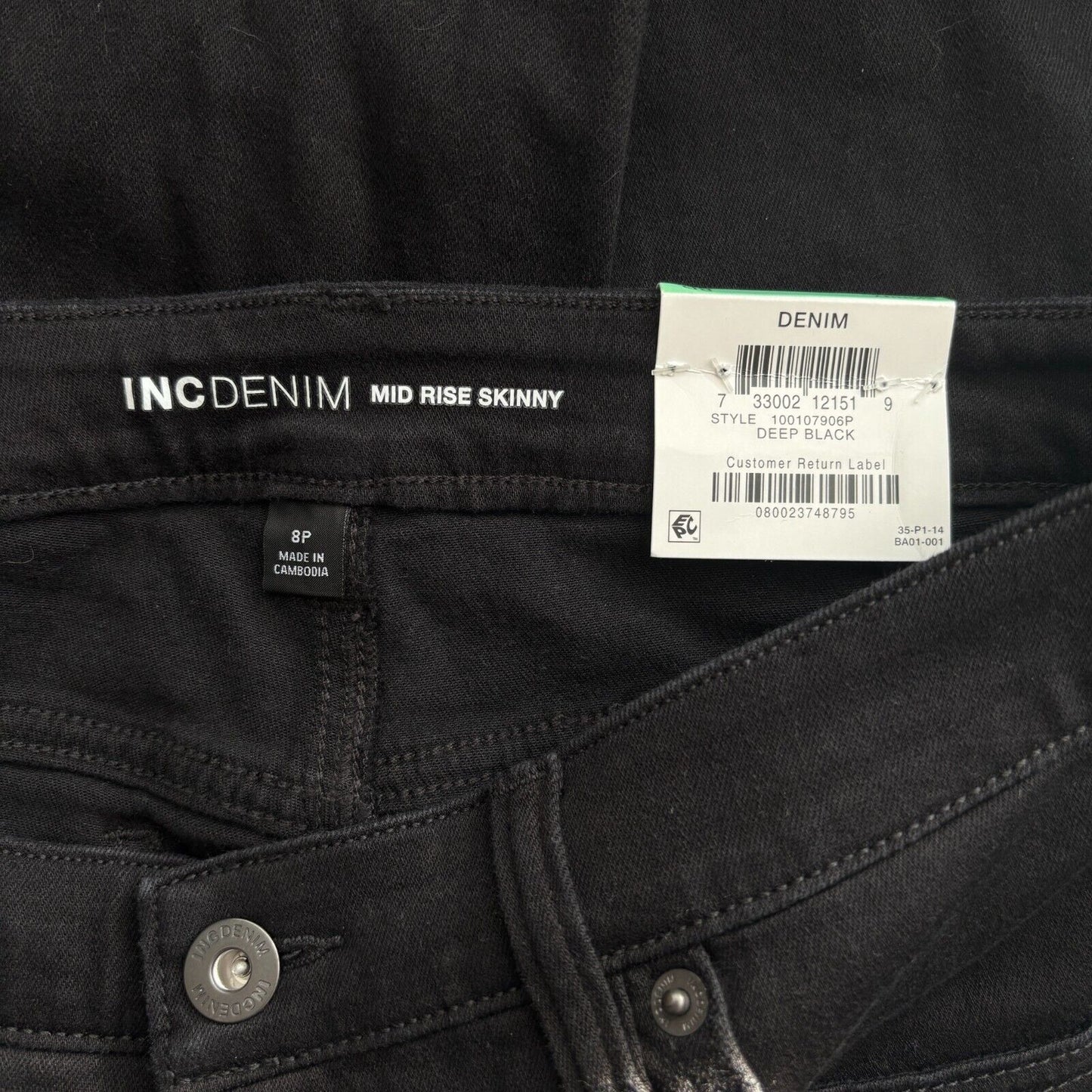 I.N.C. International Concepts Women's Petite Mid Rise Black Skinny Jeans NWT