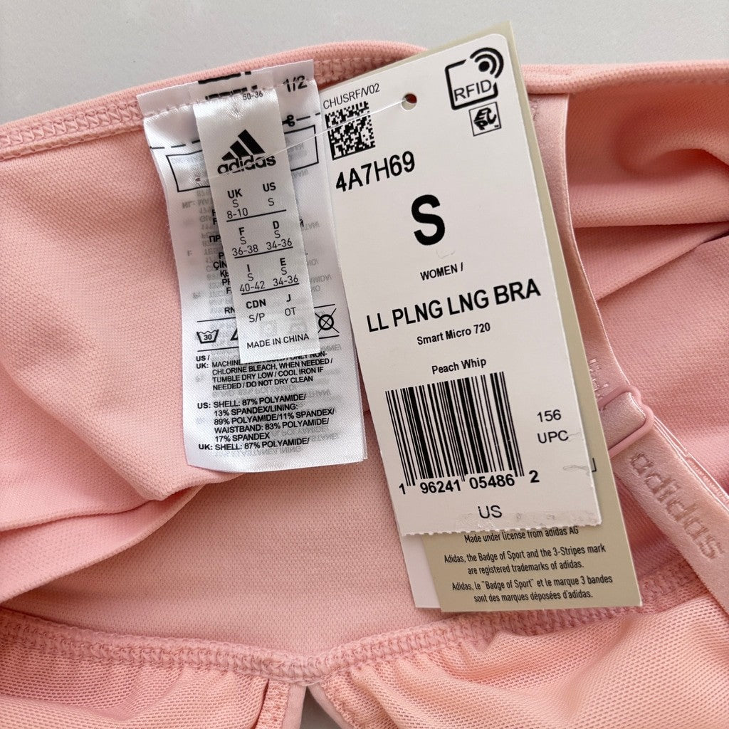 Adidas Women's Small Light Pink Longline Plunge Light Support Sports Bra NWT