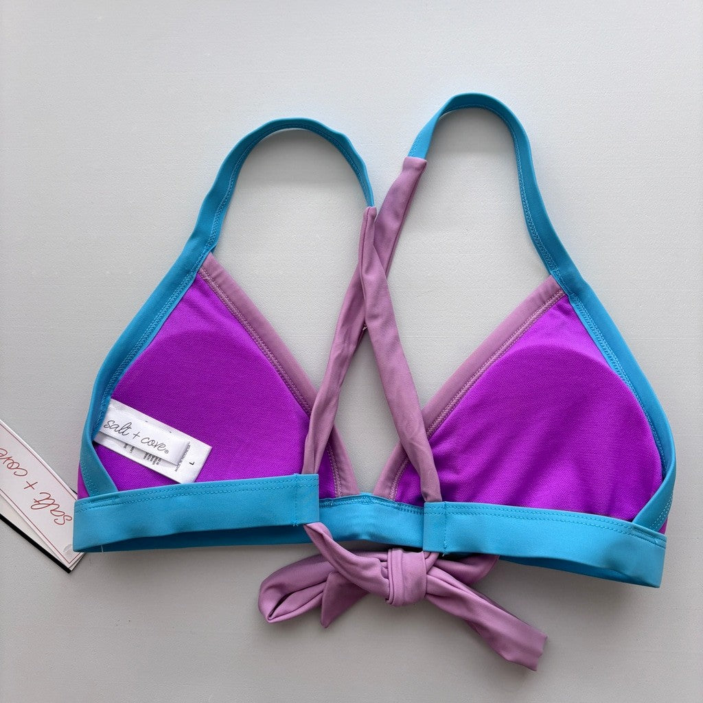 Salt + Cove Size Large Multicolored Contrast-Trim Triangle Bikini Top NWT