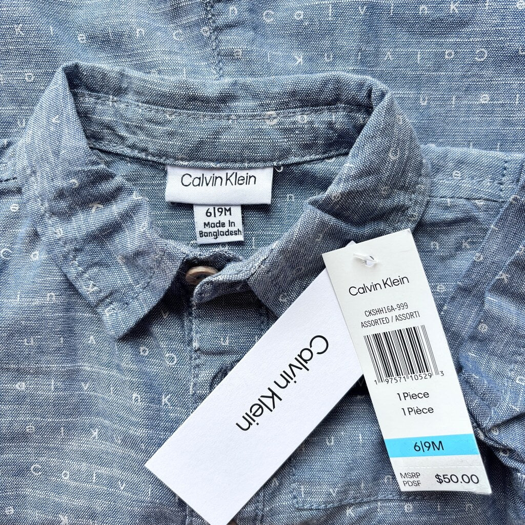 Calvin Klein Size 6-9 Months Baby Boys Blue Woven Romper One-Piece Outfit NWT