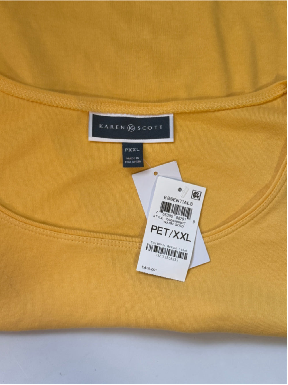 Karen Scott XXL Petite 100% Cotton Yellow Long Sleeve Scoop-Neckline Top NWT