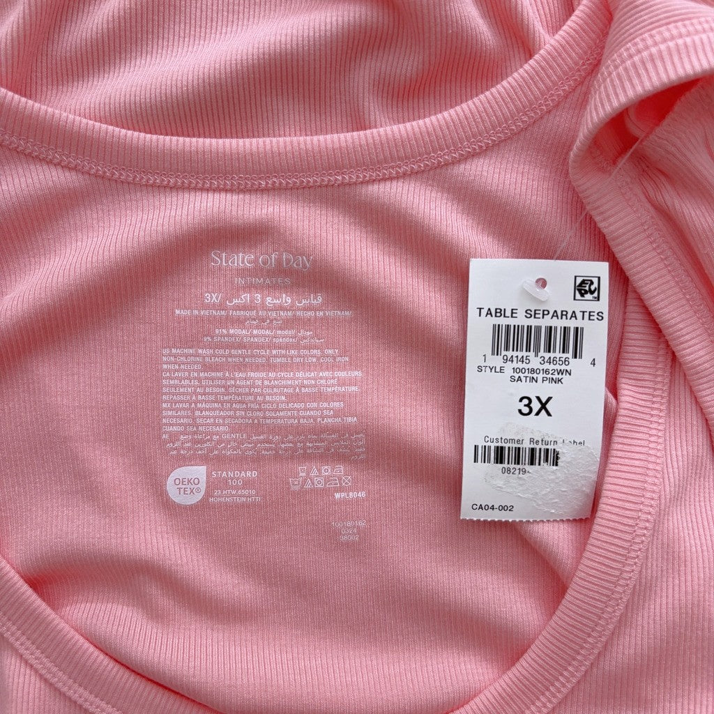 State of Day Women's Plus Size 3X Pink Ribbed Modal Sleep Tank Top NWT