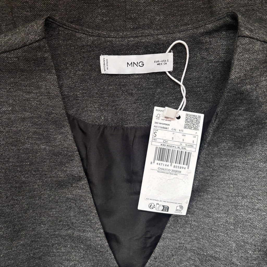 MNG Mango Women's Size Small Dark Grey Fitted Gilet Vest NWT