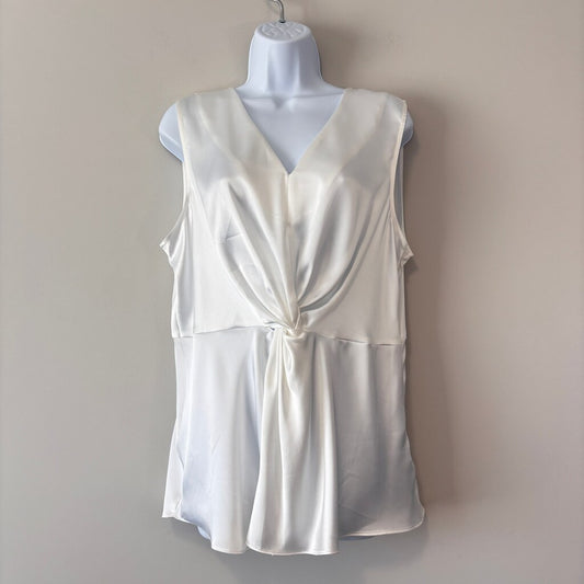 Alfani Women's Large White V-Neck Satin Twist-Front Sleeveless Top NWT