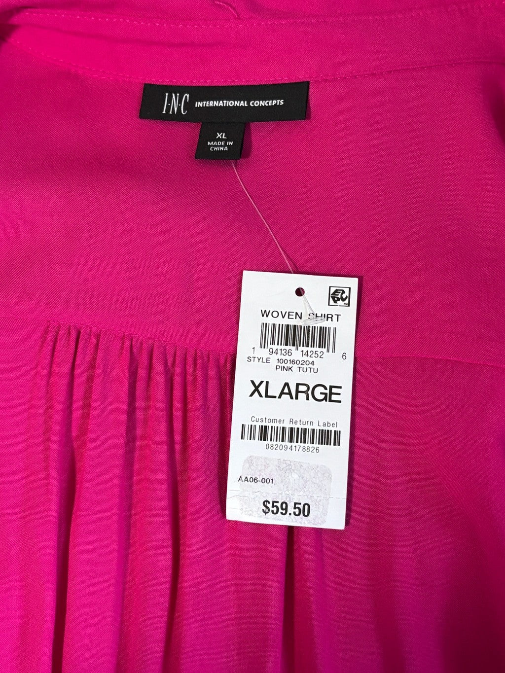INC International Concepts XL Hot Pink Button Down Tunic Blouse - Very Long! NWT