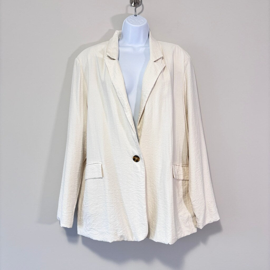 And Now This Women's Plus Size 2X Oversized Cream Button-Front Blazer NWT