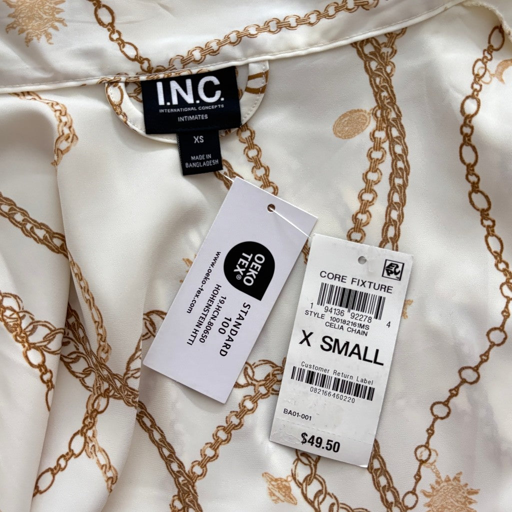 INC International Concepts Women's XS Cream Lace-Trim Stretch Satin Robe NWT
