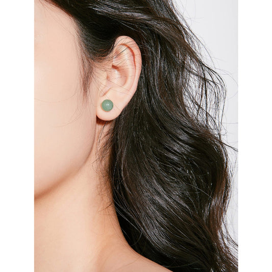 Women's Green Aventurine Quartz Silver Plated Small Round Ball Stud Earrings NWT
