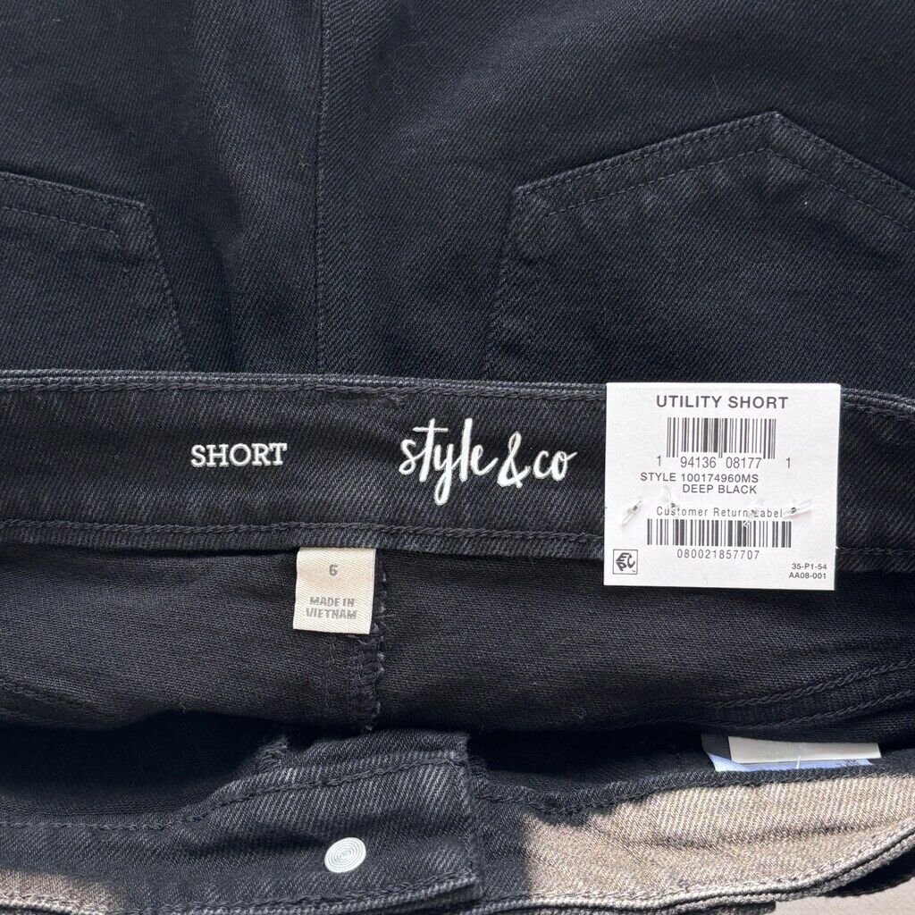 Style & Co. Women's 6 Black Mid Rise Tie-Belted Cuff Denim Shorts NWT