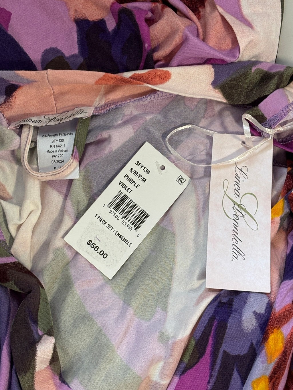 Linea Donatella Size Small Floral Print Soft Knit Wrap Robe in Violet NWT