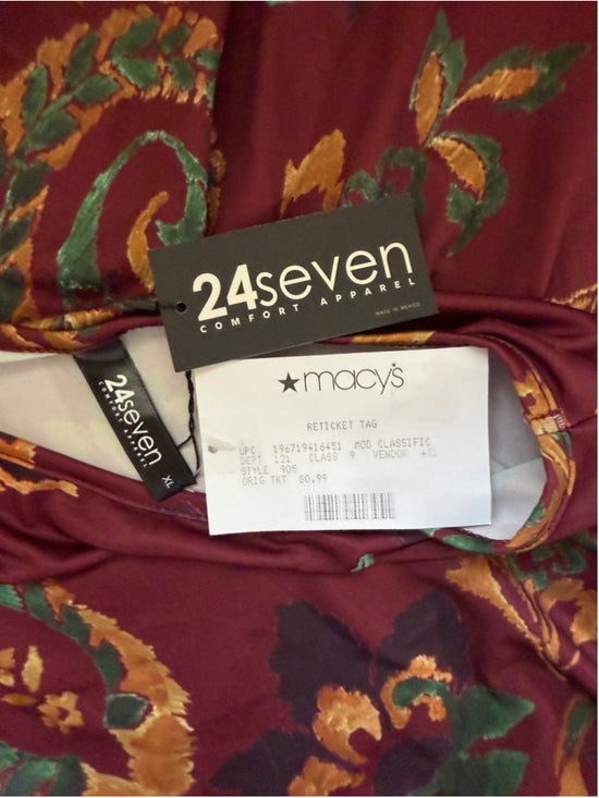 24seven Comfort Apparel XL Wine Paisley Midi Length Long Sleeve Pocket Dress NWT