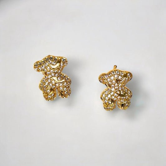 Women's Gold Bear Stud Earrings with Crystals NWT