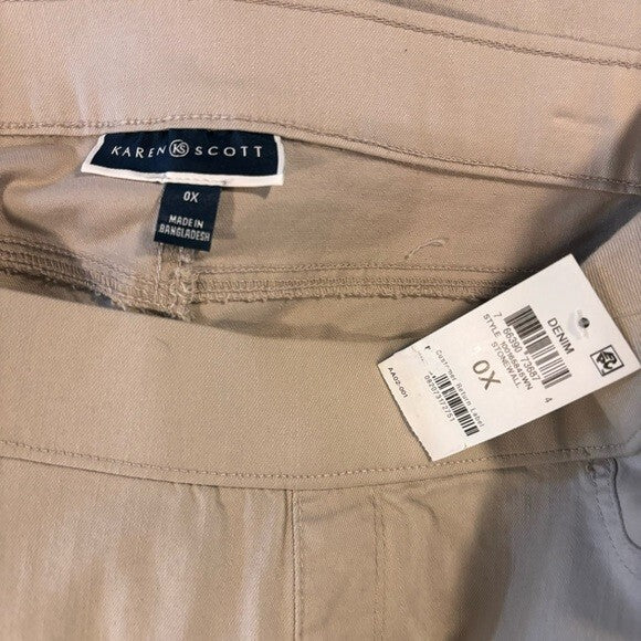 Karen Scott Plus Size Light Beige Elastic Waist Pull-On Stretchy Denim Pants NWT