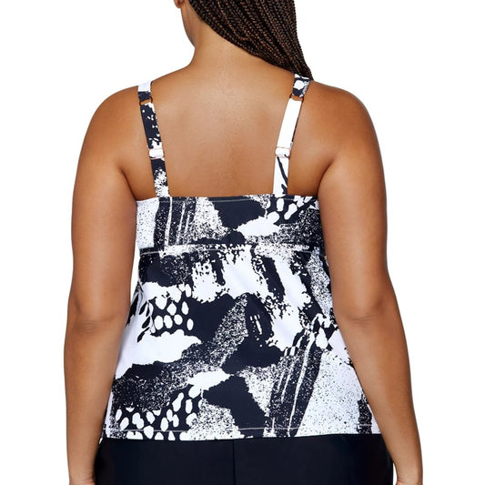 Raisins Curve Women's 18W Plus Size Black & White Tankini Top w/ Support NWT