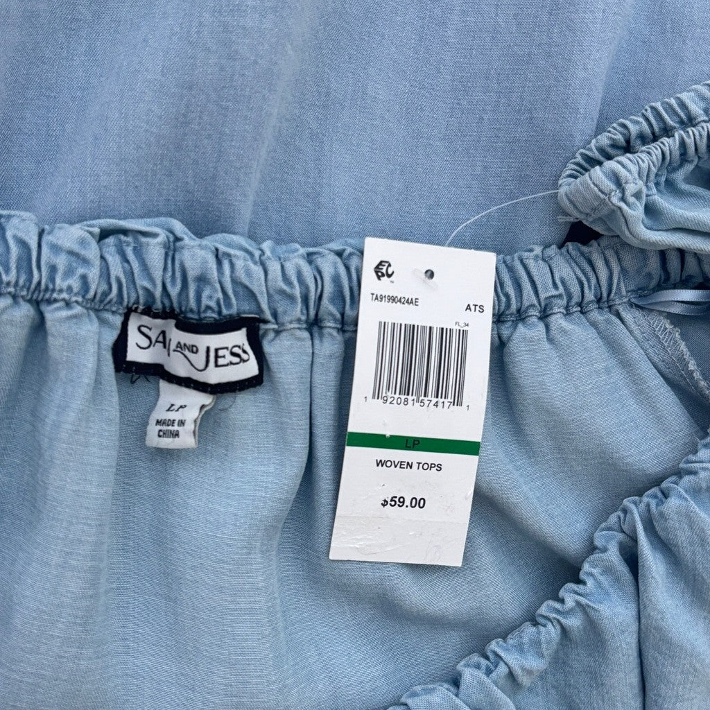 Sam & Jess Size Large Petite Off-The-Shoulder 3/4-Sleeves Double-Ruffle Top NWT