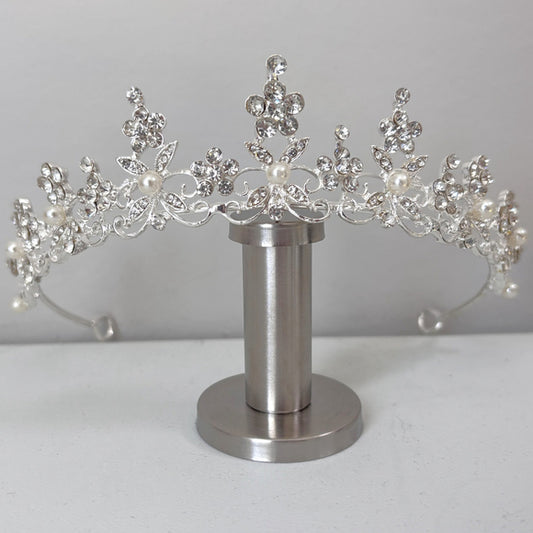 Floral Garden Baroque Rhinestones Crystal Silver Tiara / Crown NWT