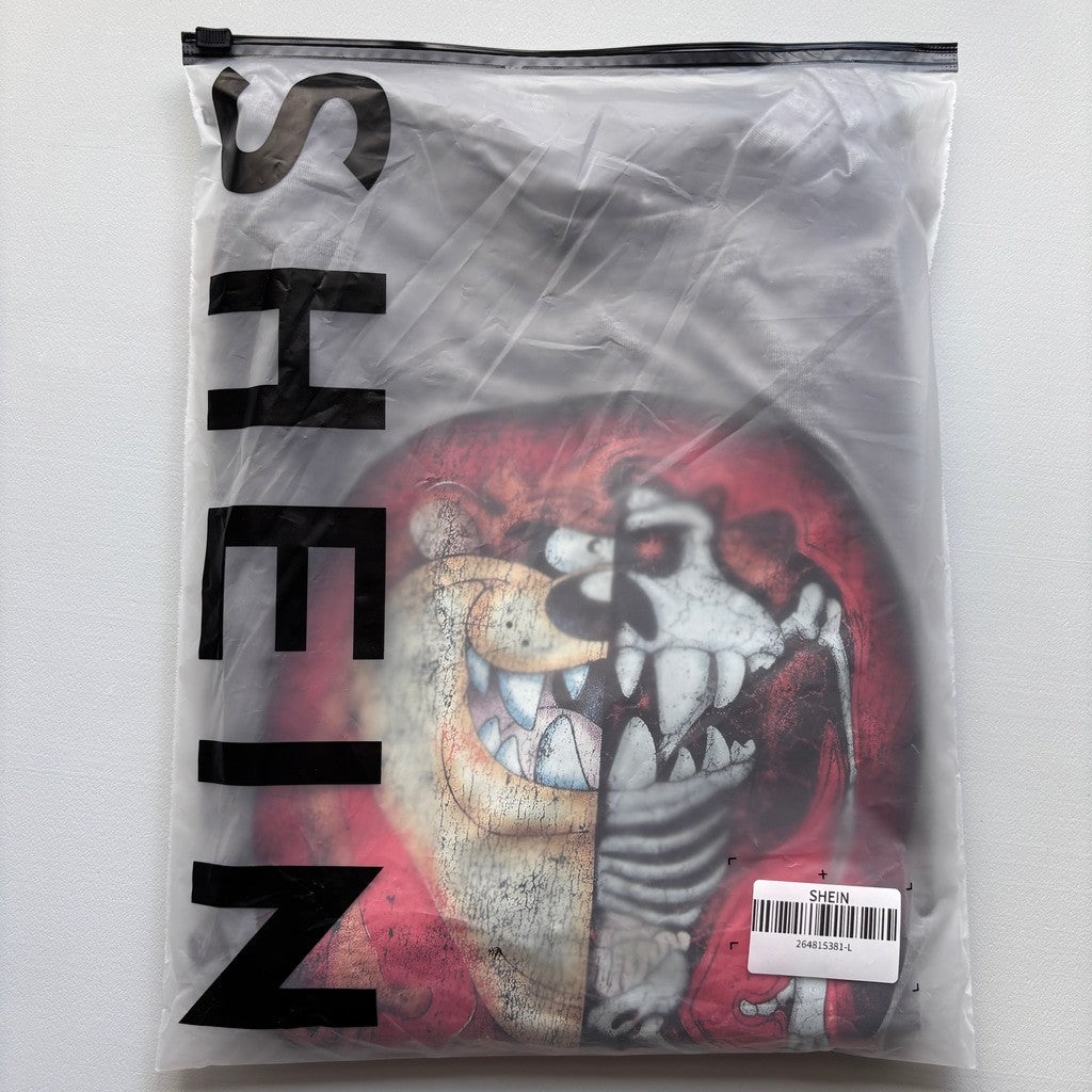 Shein Men's Large Gray Looney Tunes Tasmanian Devil Graphic T-Shirt NIB