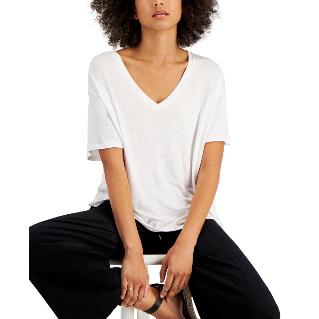 Style & Co. Women's Extra Large White Drapey V-Neck Short Sleeve T-Shirt NWT