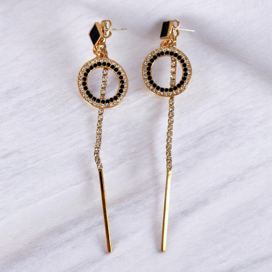 Women's Modern Style Gold and Black Dangle Earrings NWT