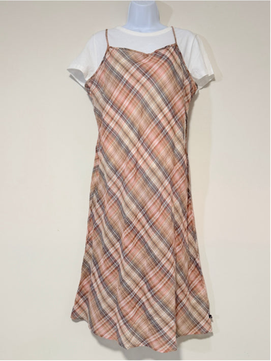 Nautica Jeans Size Medium Plaid Layered T-Shirt w/ Scoop Neck Midi Dress NWT