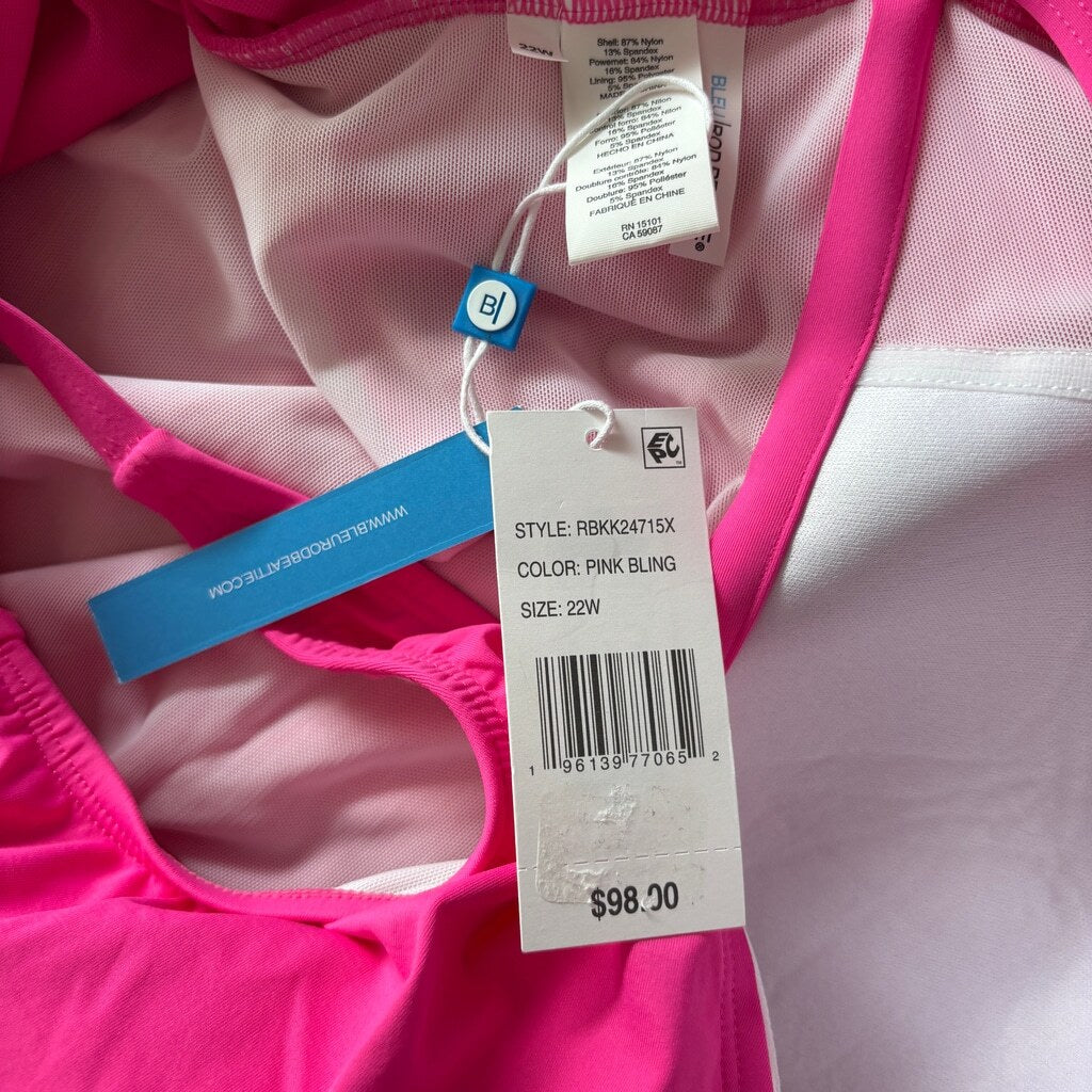 Bleu by Rod Beattie Plus Size Women's Hot Pink Ruched One-Piece Swimsuit NWT